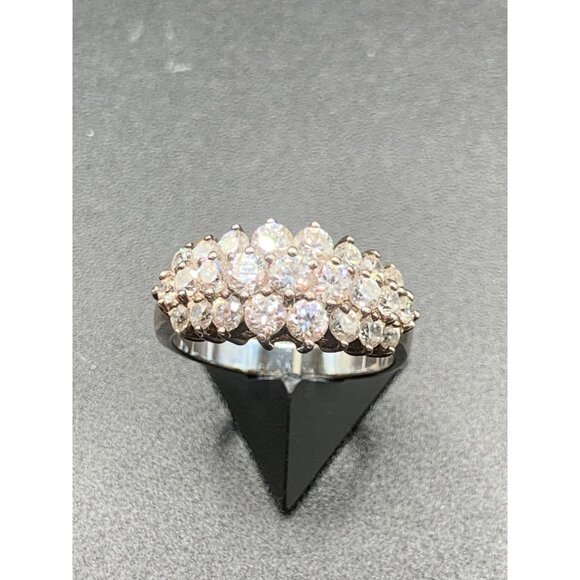 Clear Sparkly Gemstones Ring Size 8 Sterling Silver Cz Stones 925 Triple Row - Picture 2 of 8